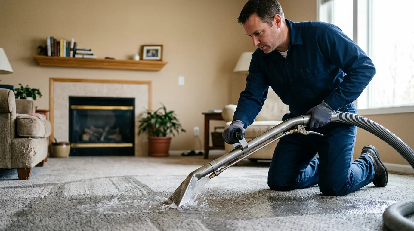 Water damage restoration technician working near Keensburg, IL